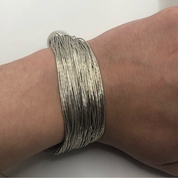 Vtg Sterling Liquid Silver Heishi Bead Ball Tipped Bracelet 7” - 8.5” Adjustable - Picture 6 of 8